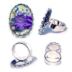 Cheshire Cat Ring Alice in Wonderland Cat Cheshire Smile Silver Colored Cameo Ring 25x18mm Gift for Cat Lovers Jewelry Carrie Hawks