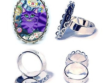 Cheshire Cat Ring Alice in Wonderland Cat Cheshire Smile Silver Colored Cameo Ring 25x18mm Gift for Cat Lovers Jewelry Carrie Hawks