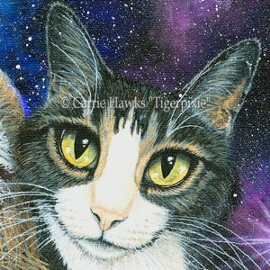 Sloth and Cat Art Print Three Toed Sloth Tabby Cat Galaxy Stars Space Sloth Art Fantasy Cat Art Print Cat Lovers Art Carrie Hawks image 2