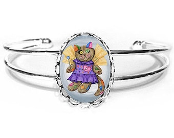 Voodoo Fairy Katze Puppenarmband Stoffpuppe Katze Patchwork Katze Kaiserin Tarot Card Art Silber Katzen Cameo Armband 25x18mm Katzenliebhaber Schmuck
