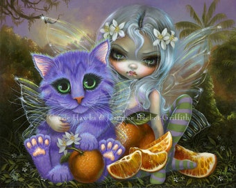 Orange Blüten Fee Katze von Jasmin Becket Griffith und Carrie Hawks Big Eye Art Fantasy Cat Art Print Katzenliebhaber Kunst Carrie Hawks
