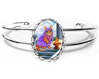 Greek Goddess Hestia Cat Bracelet Ginger Cat Mount Olympus Hearth Greek Mythology Orange Cat Bracelet 25x18mm Cat Lovers Carrie Hawks