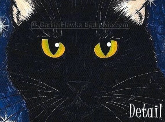 Black Cat Art Tortoiseshell Cat Painting Moon Stars Gothic Cats