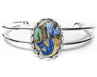 Meerjungfrau Katzen Armband Atlantis Mercat Fantasy Cat Art Silber Katze Cameo Armband 25x18mm Geschenk für Katzenliebhaber Schmuck Carrie Hawks