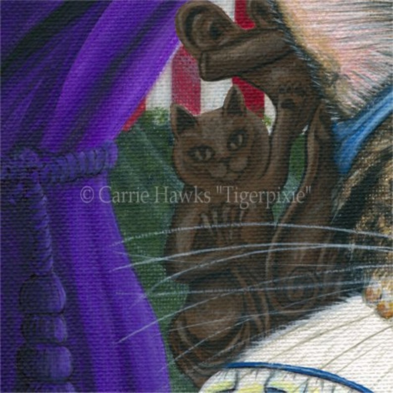 Fortune Teller Cat Psychic Tarot Card Art Queen of Cups Cat Circus Carnival Fantasy Cat Art ACEO ATC Mini Print Cat Lover Gift