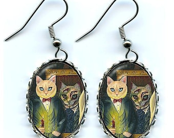 Pendientes de gato de Dorian Gray, Oscar Wilde, El retrato de Dorian Gray, pendientes con camafeo de gato oscuro, 25 x 18 mm, regalo para amantes de los gatos, joyería de Carrie Hawks