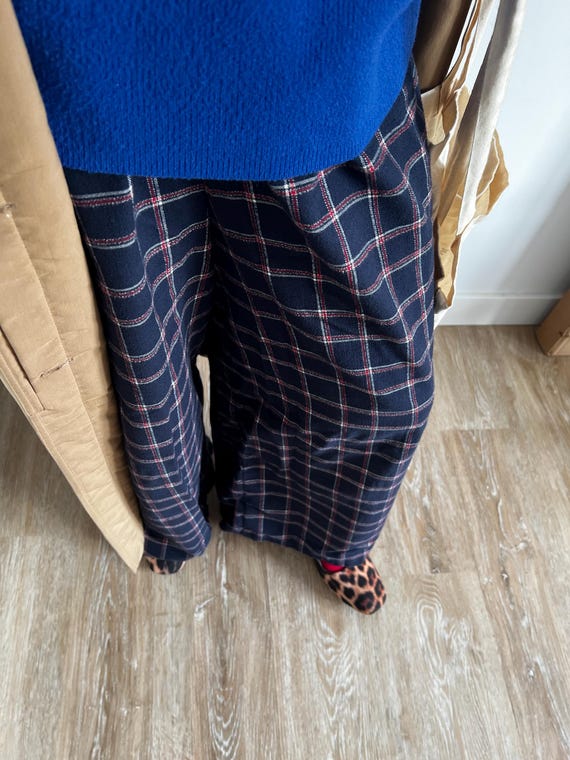 Handcrafted Tartan Flannel Trousers: High Waist Wide Leg Pants (UK