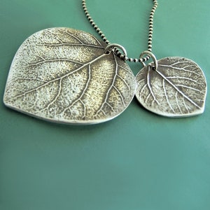 Mother and Child Aspen Leaf Necklace, Large, Sterling Silver, Free Shipping, Last Minute Gift, Gardening Gift image 1