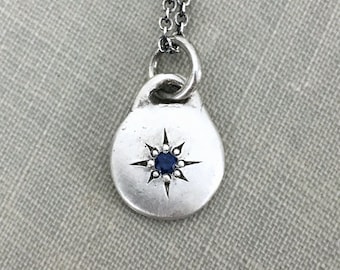 Little Blue Sapphire Star Necklace in Sterling Silver