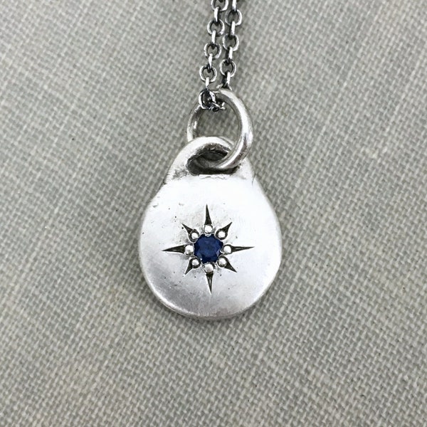 Little Blue Sapphire Star Necklace in Sterling Silver