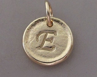 Inital Letter Pendant in 14k Yellow, White or Rose Gold, Tiny Pebble, Recycled Gold