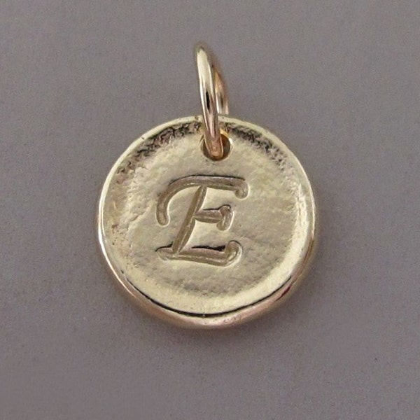 Inital Letter Pendant in 14k Yellow, White or Rose Gold, Tiny Pebble, Recycled Gold