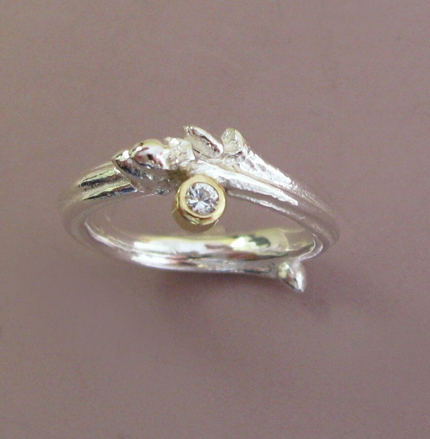 Oak Moissanite Twig Engagement Ring Sterling Silver and 18k Etsy
