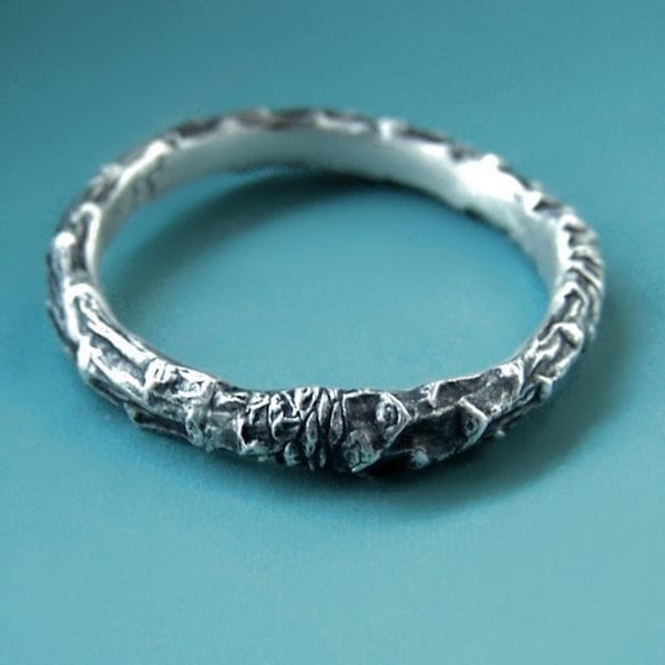 Sterling Silver Twig Ring, Narrow Pine Branch