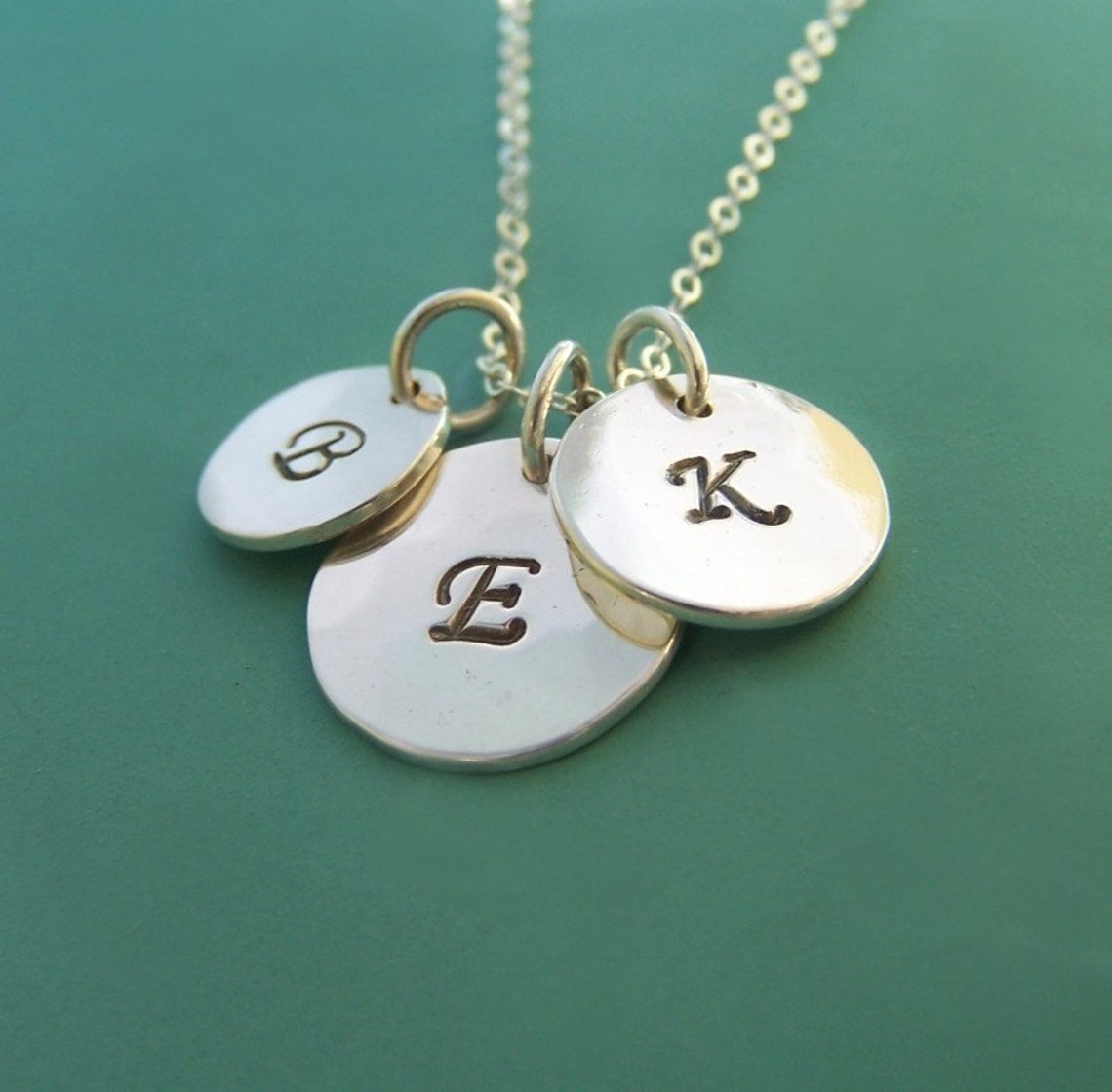 Letter Charm Necklace in Sterling Silver Three Charms Etsy