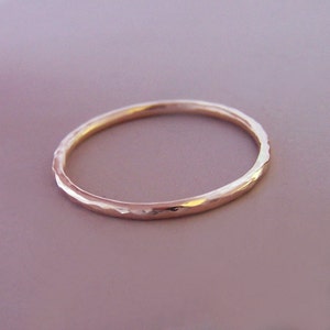 Rose Gold Stacking Ring, Hand Hammered 14k Recycled Gold, 1.3 mm