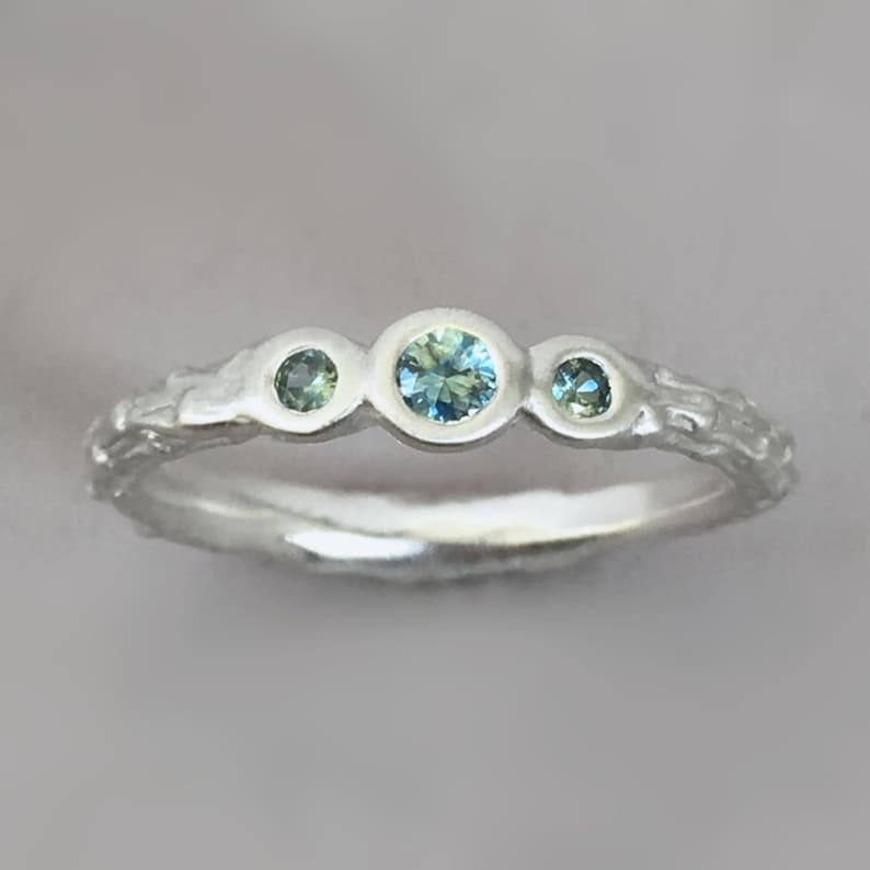 Three Stone Pine Twig Ring With Montana Sapphires in Sterling - Etsy