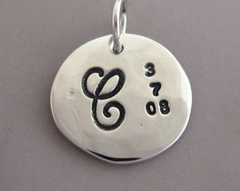 Sterling Silver Hand Stamped Charm for Mother's Necklace, 1/2"