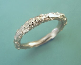 White Gold Twig Wedding Ring, 14k White Gold, Pine Branch