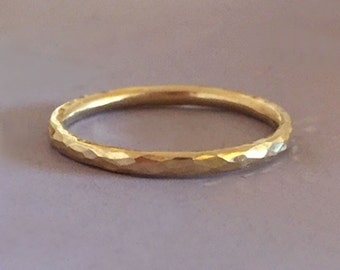 14k Yellow or Rose Gold Stacking Ring, Hand Hammered, 1.6 mm