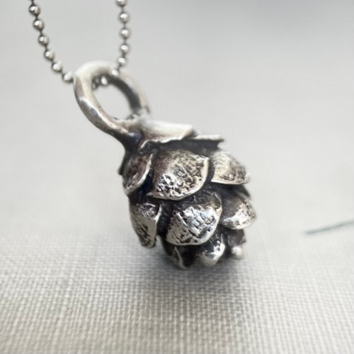 Hemlock Pine Cone Necklace in Sterling Silver