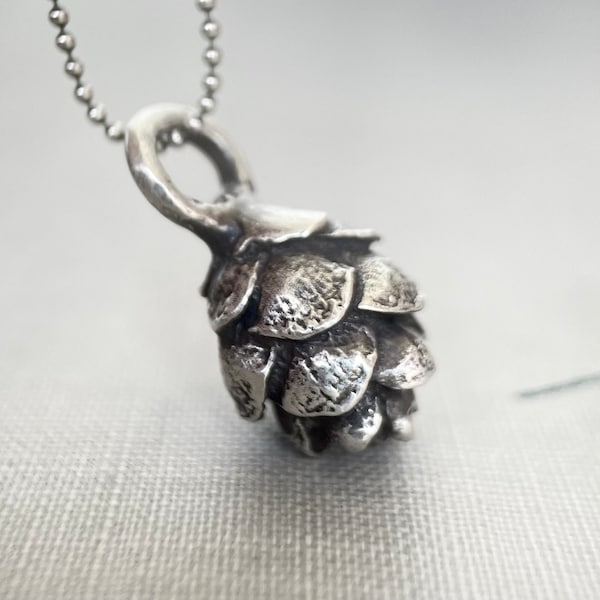 Hemlock Pine Cone Necklace in Sterling Silver