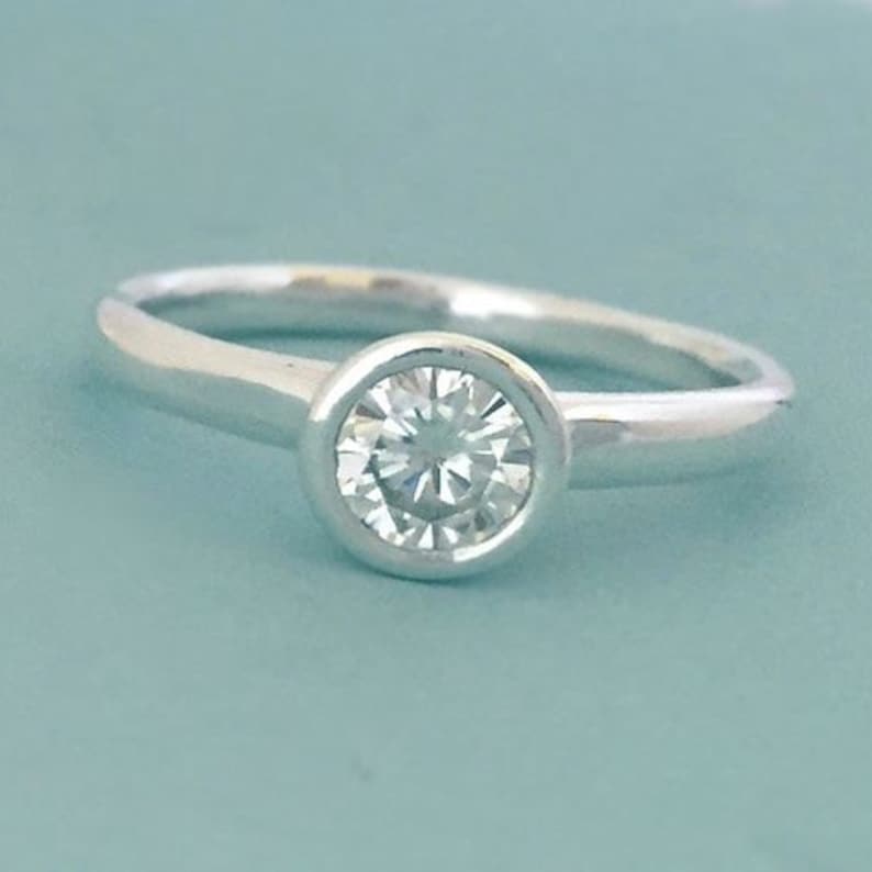 Moissanite Engagement Ring, Recycled Sterling Silver and Moissanite, River, Choose a Stone Size image 6