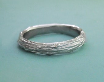Wide Pine Twig Wedding Ring in 14k Palladium White Gold