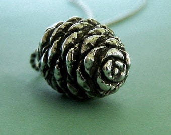 Pine Cone Necklace Sterling Silver Fir, Last Minute Gift, Free Shipping, Gardening Gift