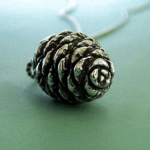 Pine Cone Necklace Sterling Silver Fir, Last Minute Gift, Free Shipping, Gardening Gift