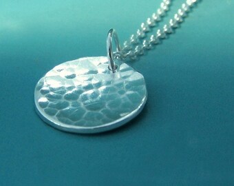 Hammered Sterling Silver Necklace, Small Pool Last Minute Gift, Free Shipping