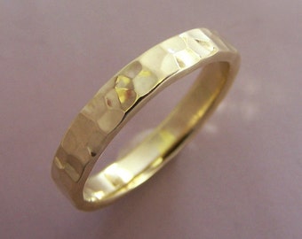 18k Yellow Gold Wedding Ring, Hand Hammered, Recycled Gold, Choose a Width and Finish