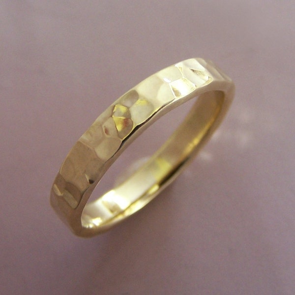 18k Yellow Gold Wedding Ring, Hand Hammered, Recycled Gold, Choose a Width and Finish