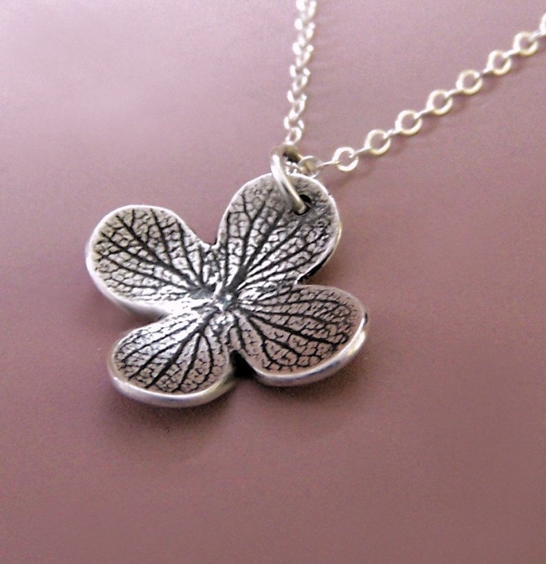 Sterling Silver Flower Necklace Dark Hydrangea Blossom Free Etsy