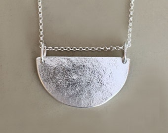 Semicircle Necklace in Sterling Silver, Pebble Textured, Minimal, Modern