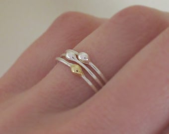 Rain Stacking Ring Set in Sterling Silver and 22k Gold, Set of Three