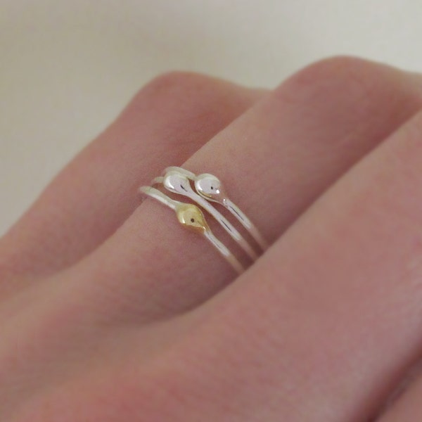 Juego de anillos apilables Rain en plata de ley y oro de 22 k, juego de tres