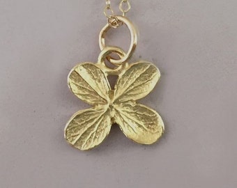 14k Yellow Gold Flower Necklace Tiny Hydrangea Free Shipping, Gardening Gift