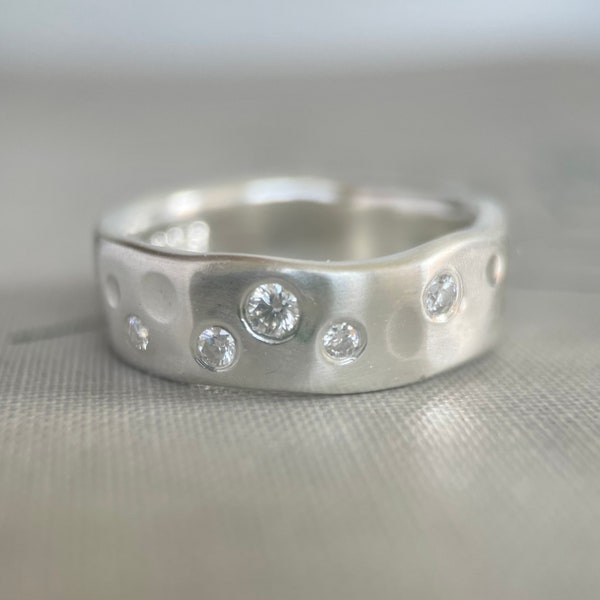 Shoreline Eternity Ring in Sterling Silver with Moissanite