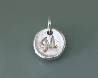 Tiny Initial Pendant, Letter Pendant, Pebble Pendant, Sterling Silver, Custom Stamped, Gift for Mom