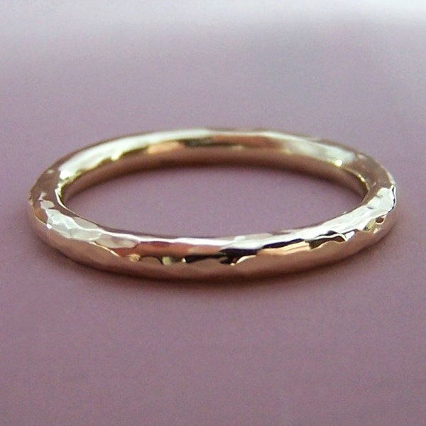 14k Recycled Gold Hand Hammered Wedding Ring, 2 mm round