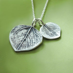 Mother and Child Aspen Leaf Necklace in Sterling Silver, Gift for Mom, Last Minute Gift, Free Shipping, Gardening Gift image 1