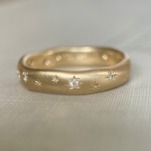 Star Wedding Band Celestial Eternity Ring with Star Set Diamonds or Moissanites in 14k Yellow, Rose or White Gold image 4