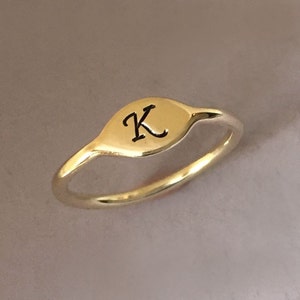 Initial Letter Signet Ring in Solid 14k Yellow Gold