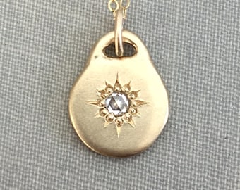 14k Gold Star or Sterling Silver Necklace or Pendant with Rose Cut Moissanite, Diamond or Montana Sapphire