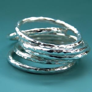 Sterling Silver Stacking Ring Set, Hand Hammered, Set of  Six