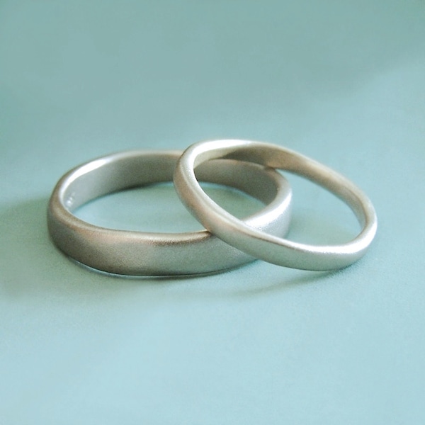 Palladium and Sterling Silver Wedding Bands - River - Matte Finish - Recycled Metals - Custom Order