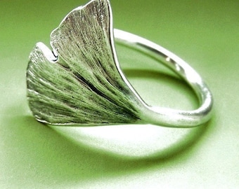 Ginkgo Leaf Ring, Sterling Silver
