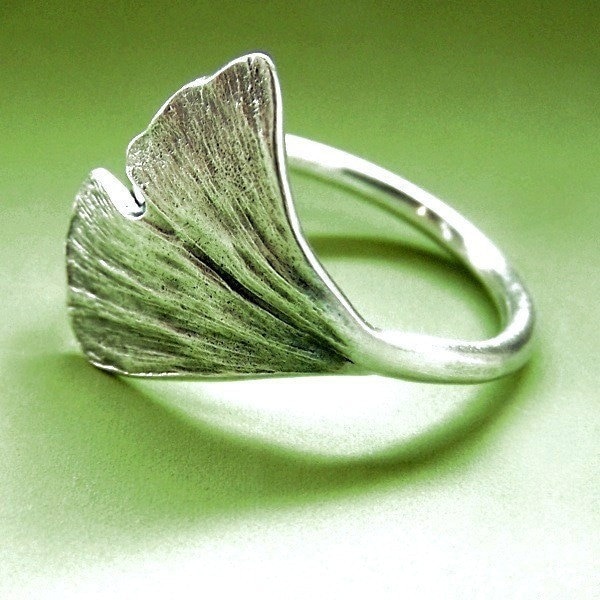 Ginkgo Leaf Ring, Sterling Silver