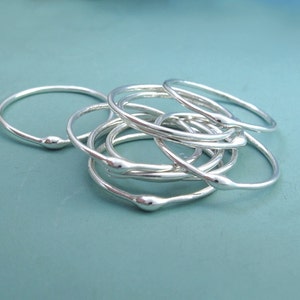 Sterling Silver Stacking Ring Set of Ten, Rain Droplet image 2